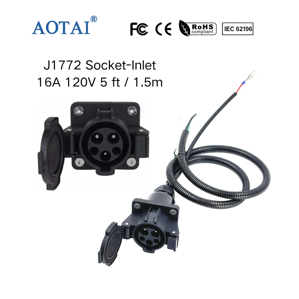 AOTAI SAE J1772 Socket-Inlet with Cable Level 1 32A 120V-240V Type 1 EVSE Inlet