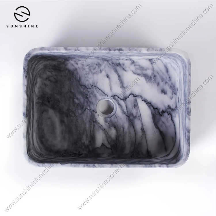 Dark Ink Marble Bathroom Basin Factory Price Washbasin Stone One Piece Bathroom Sinks
