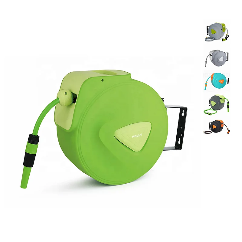 Automatic Hose Reel Wall Mounted Retractable Garden Hose Reel, Auto Rewind Any Length Lock With Nozzle Hose Reels For Outside