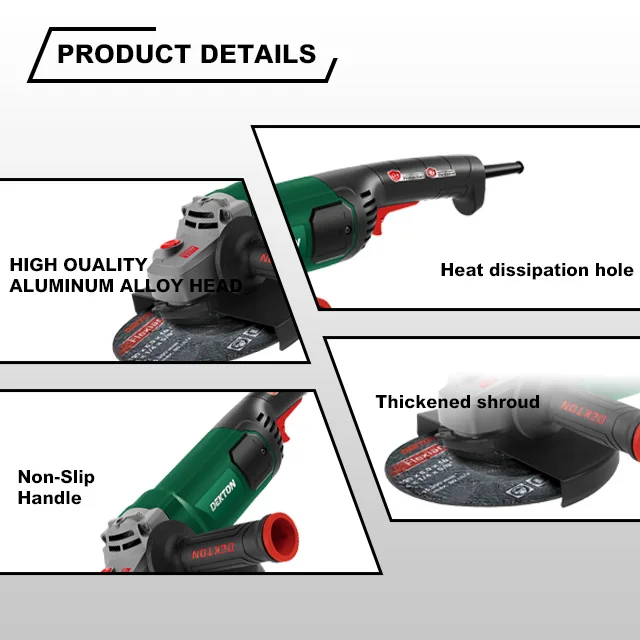 Dekton-S16801-180mm 2200W Professional Angle Grinder Machine-C&U(S&F) Bearings Inside With Quick Release Disc Guard details