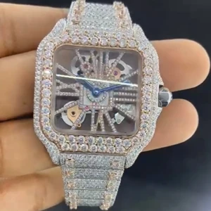 Classic High Quality DEF Lab Grown Diamond Hip Hop Style White Gold Stainless Steel Automatic Mechanical Water Resistant Glass