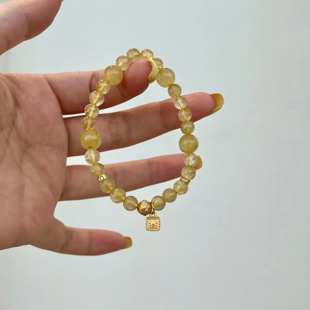 KAKODIY Traditional 18K Gold Plated 925 Sterling Silver Jewelry Linked Natural Crystal Bead Chain Bracelet detail 2