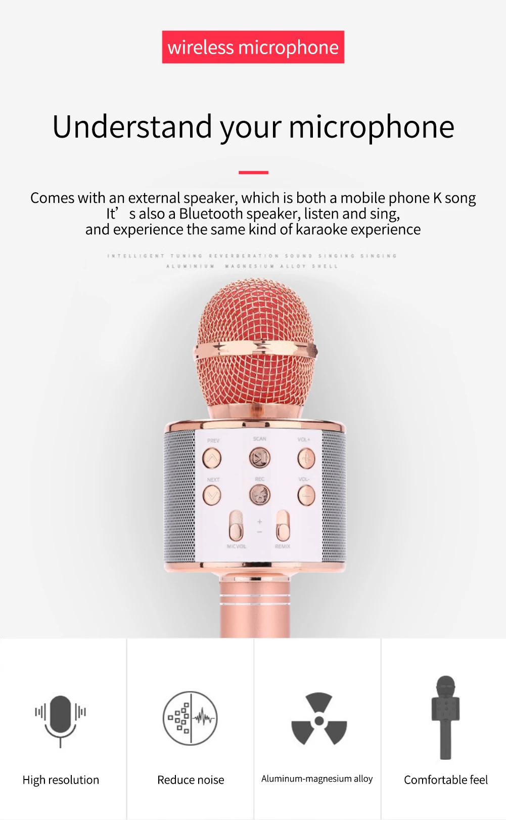 Black Bluetooth 5.0 Karaoke Microphone for Family Entertainment