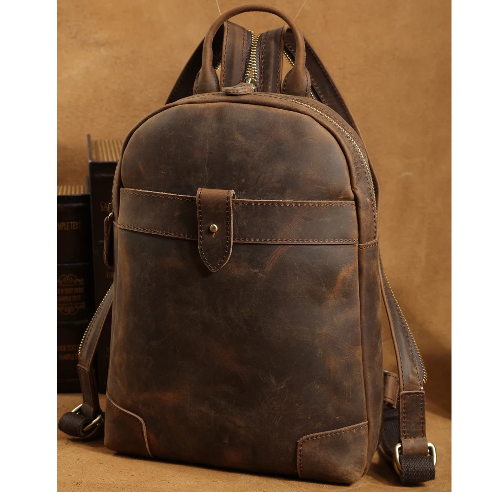 Tiding Smart Lady One Shoulder Cowhide Chest Sling Bag Mini Genuine Real Cow Leather Backpack for Women