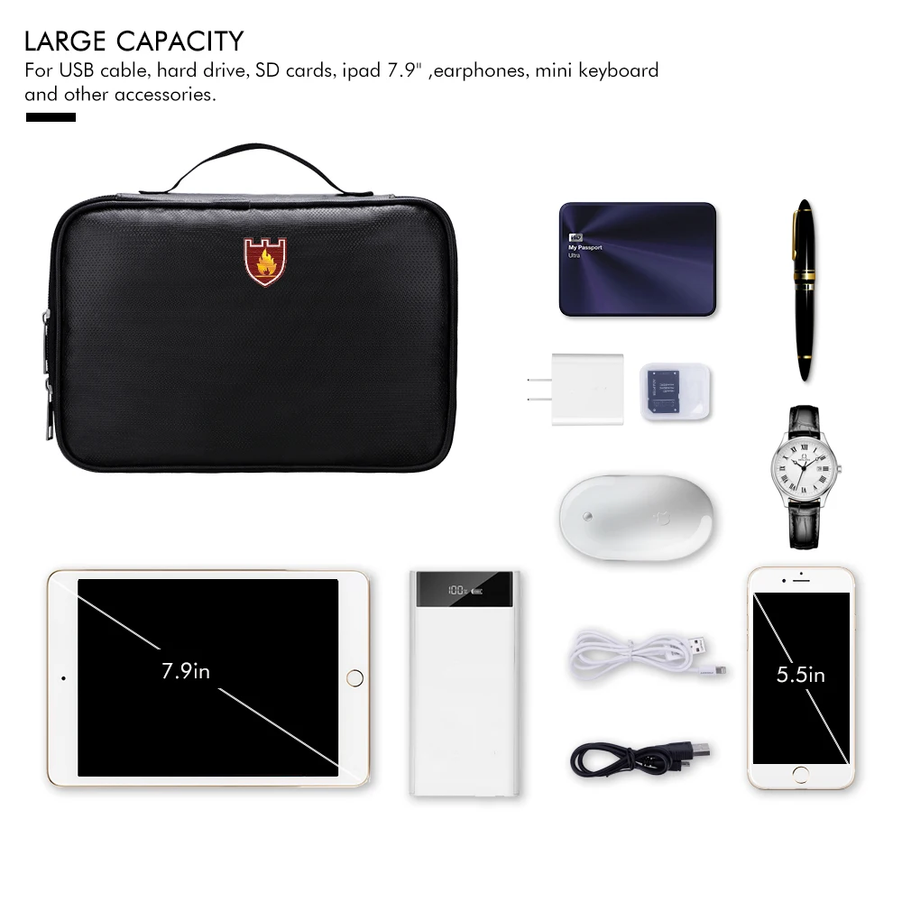 Двухслойная портативная огнеупорная и водонепроницаемая сумка для цифрового зарядного Usb-кабеля дорожный органайзер хранения электронных гаджетов