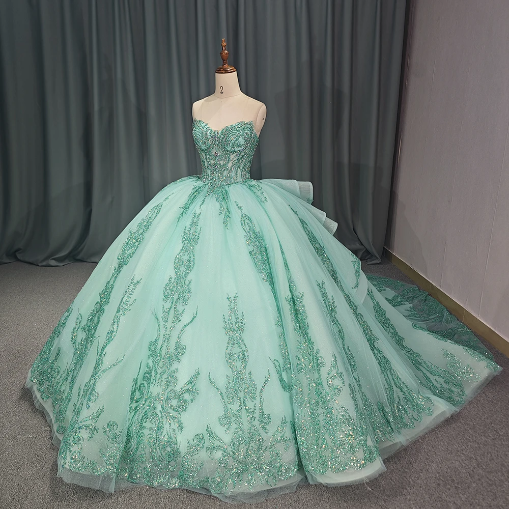 Quinceanera Dresses Ball Gown 15 Year Old Girls Turquoise Tulle Birthday  Party Dress Lace up Back Appliques Dy6814