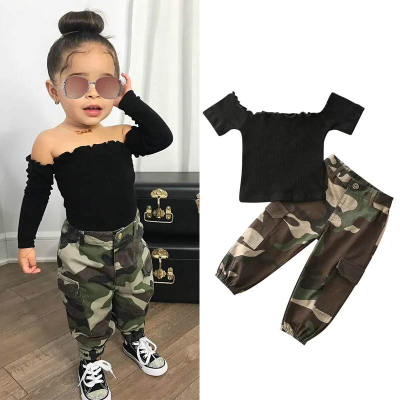 Fineser 2PCS Toddler Little Boy Lils King Short Sleeve T-Shirt Tops+Camouflage Long Pants Outfits Set 