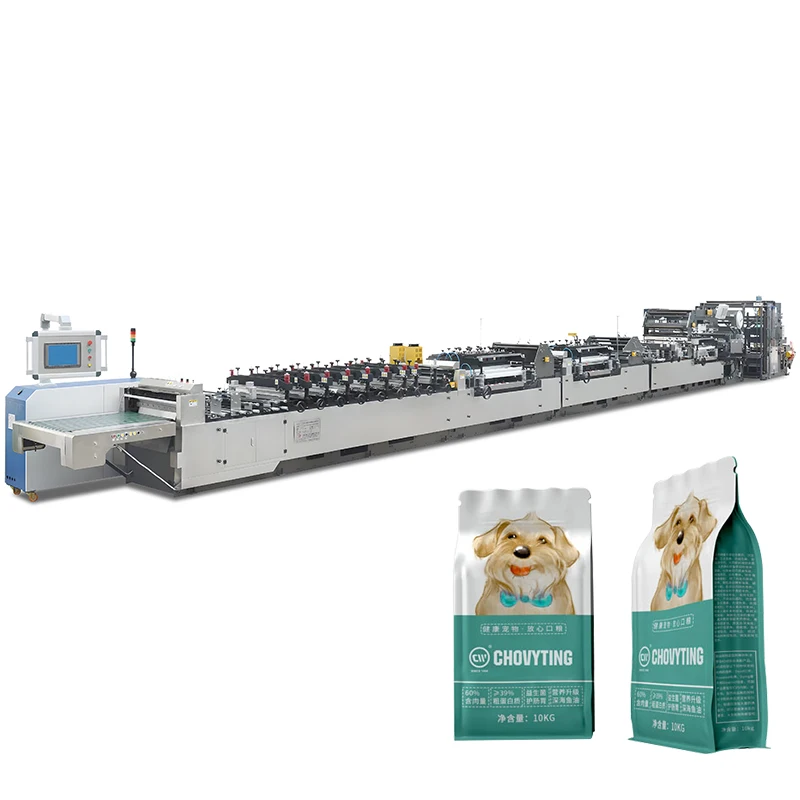 Automatic 8 Side Sealing square Bottom Box Pouch Food Package Kraft Paper Bag Making Machine with Zipper