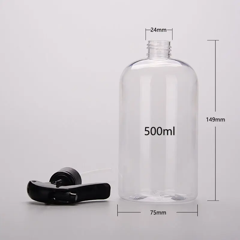 500ml PET Plastic Spray Bottle 500g Customized Cylindrical Empty Transparent Wholesale Pet Shampoo Bottle with Spray Cap
