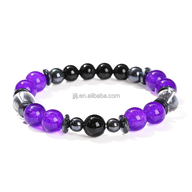 Natural black agate purple chalcedony round bead bracelet for girls high-end bracelet jewelry gift wholesale