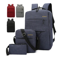 Factory Wholesale Simple Design Light Weight Nylon Polyester Fabric Custom Logo Laptop Backpack 3 PCS Bag