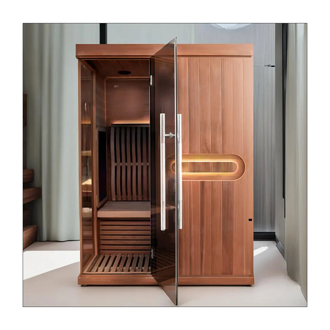 Desain Kustom Uap Kering Merah Cedar Panel Kontrol Sentuh Sauna Sauna Jauh Inframerah Ruang