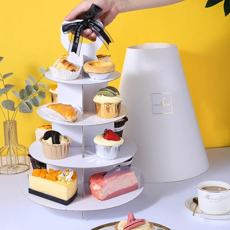 Multi-layer Cupcake Stand Dessert Cake Stand Portable Dessert Stand Birthday Party Afternoon Tea and Cake 3 Tier Pyramid Box