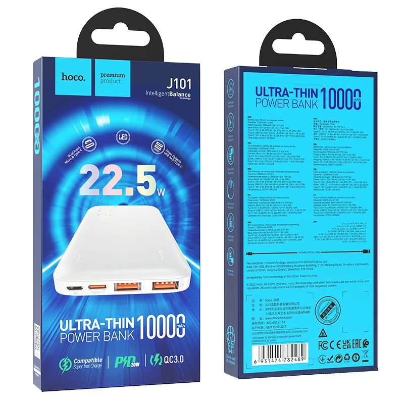 Hoco J101 Astute 22.5W Power Bank - 10000mah Fast Charging