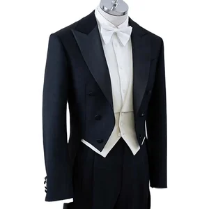 High-End Customized 3-Piece Silk Lapel Suit Set Plus Size Breathable Coat with Swallow-Tailed Tail Elegant Dress