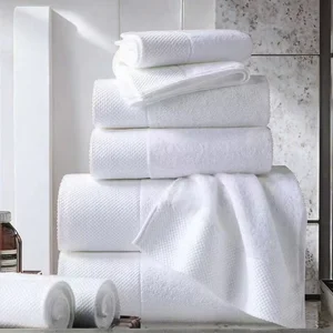 Wholesale 5 Star Hotel Towels White Custom logo Bathroom Linen 100% Cotton Face Hand Bath Hotel Towel Set