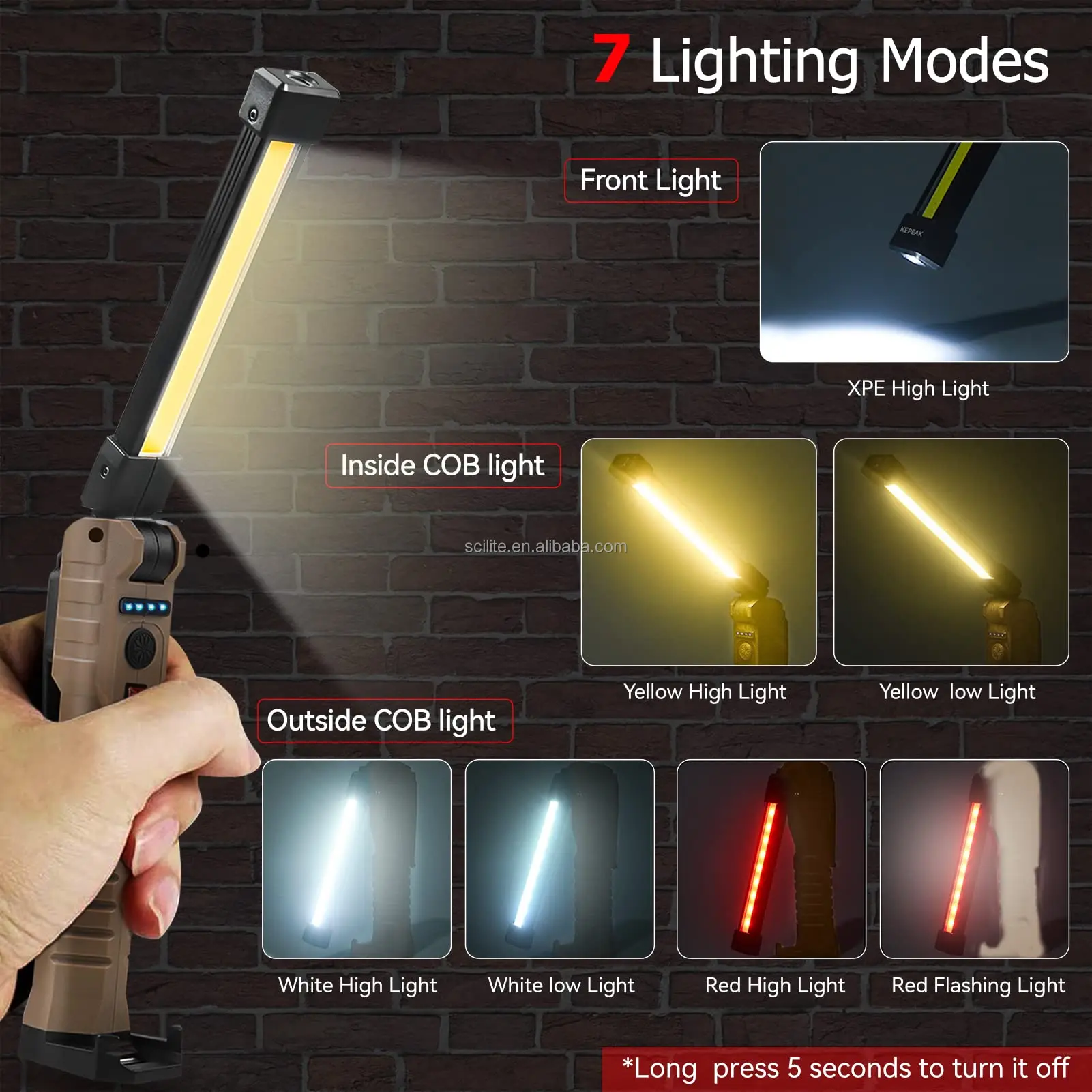 USB Rechargeable COB LED Flashlight - 7-Mode Dimmable Torch