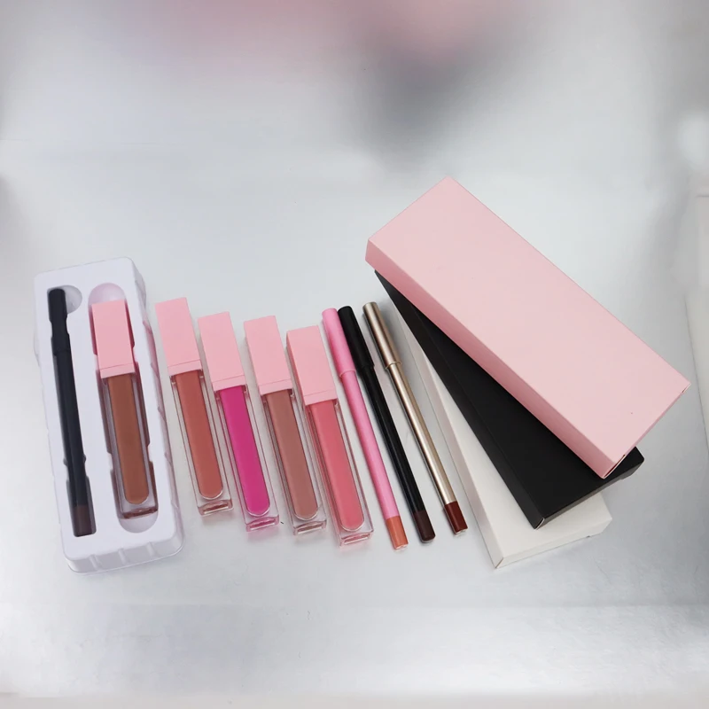 private label organic lipliner and liquid lipstick dual lip liner set