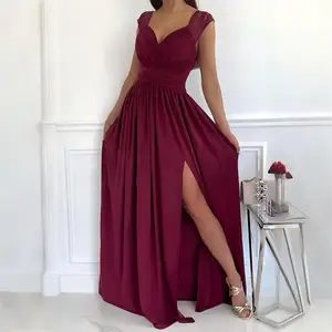 European and American Women's Modest Sleeveless Romantic Lace Backless Dress With Hem Split V-Neck Breathable for Wholesale