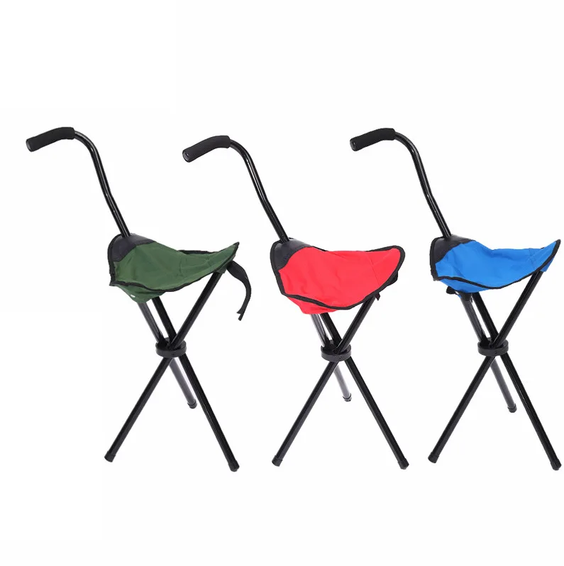 High Quality Lightweight Quick Open Triangle 3 Feet Walking Crutch Stool for Elderly Outdoor Travel Fishing Triangular Chair