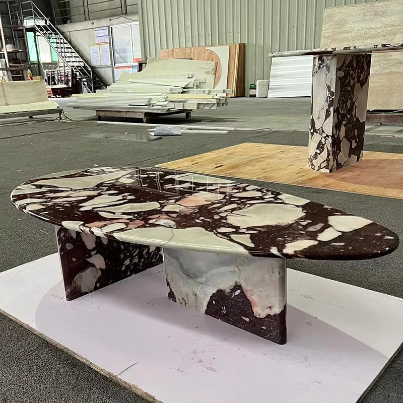 Paiastone Italian Calacatta Oval Coffee Table Marble Natural Customized Logo Modern Living Room Furniture Kitchen