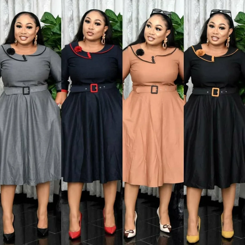 Sale Clothes Plus Size Solid Midi Office 2021 - Buy Dresses 2021,African Clothes Product on Alibaba.com
