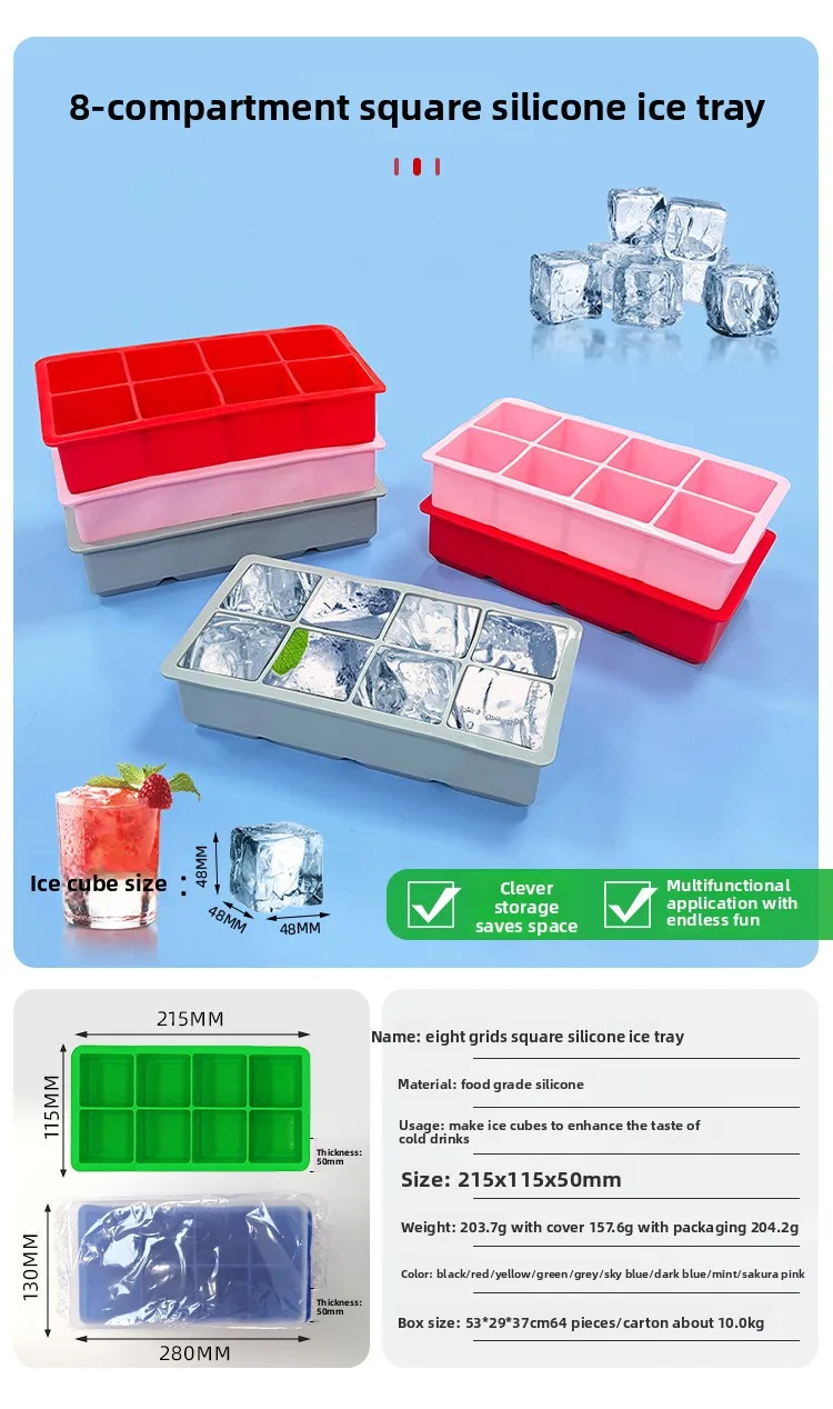 Customizable Summer Square Silicone Ice Tray Sustainable and Easy-to-Demold Bar Ice Making Mold factory