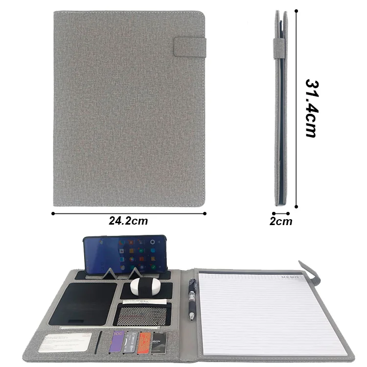 Travel A4 Leather Business Portfolio Organizer Multifunctional File Document Folder With Magnetic Strap & Letter-Size Notepad