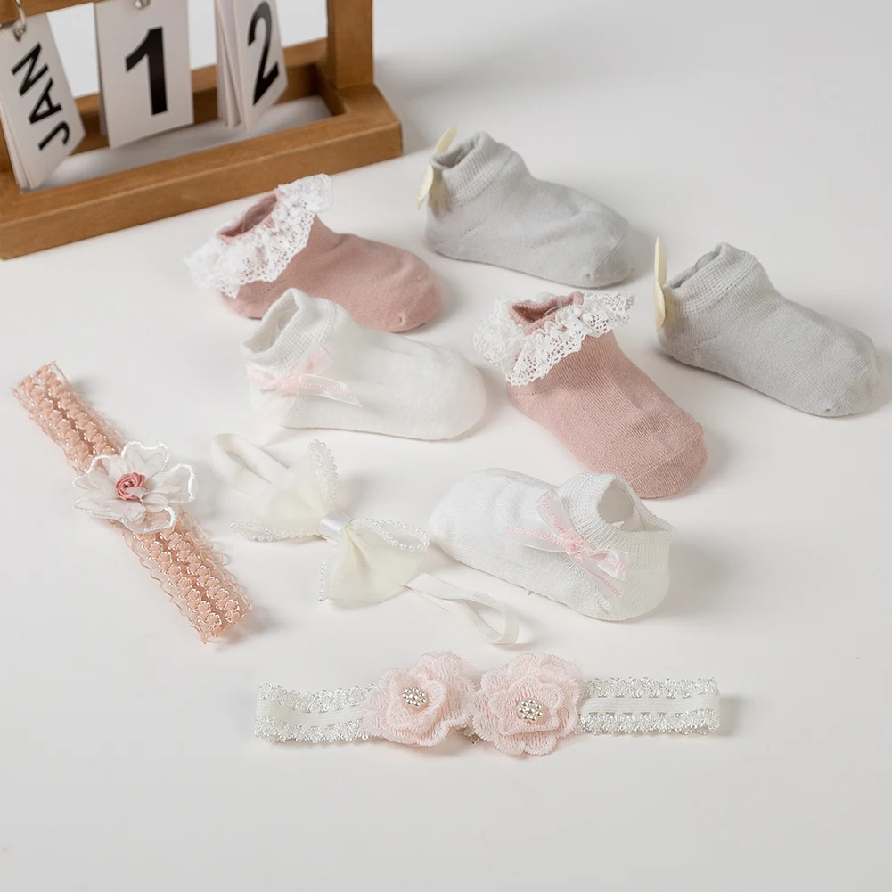 3pcs/set Lace Ruffle Baby Girl Socks With Bow New Nonslip Children's