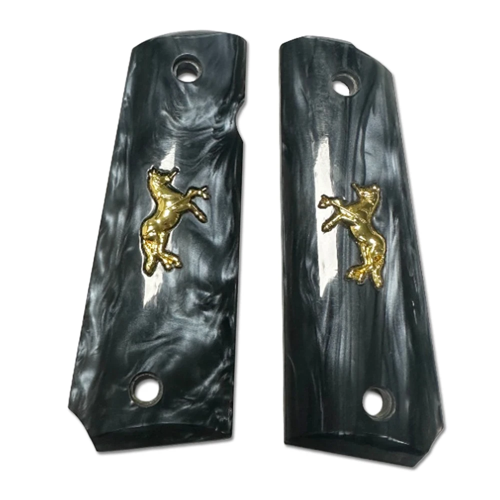 Custom High Precision CNC Machined Synthetic Pearl Blank Grips for 1:1 Colt Full Size 1911 with Horse Medallion