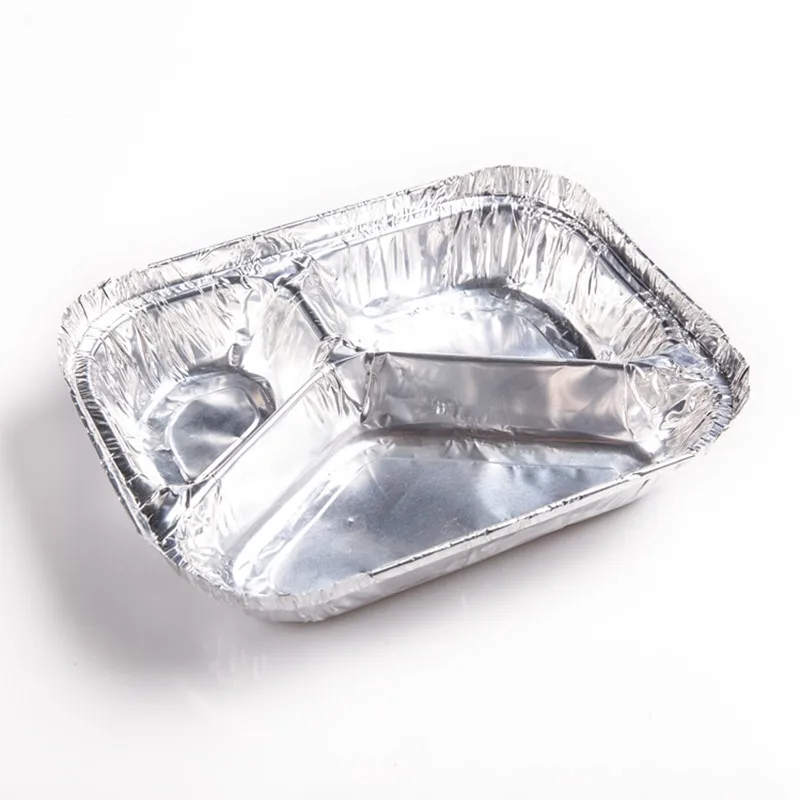 TIA CA93 Vente en gros, haute qualité, boîte carrée en aluminium à trois compartiments, récipients en feuille résistants à l'huile et étanches pour aliments frits et gâteaux
