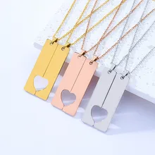 Titanium Steel Necklace Fashion Couple Heart Long Blank Wordless Material Holiday Gift Engraved Custom Stainless Steel Necklace