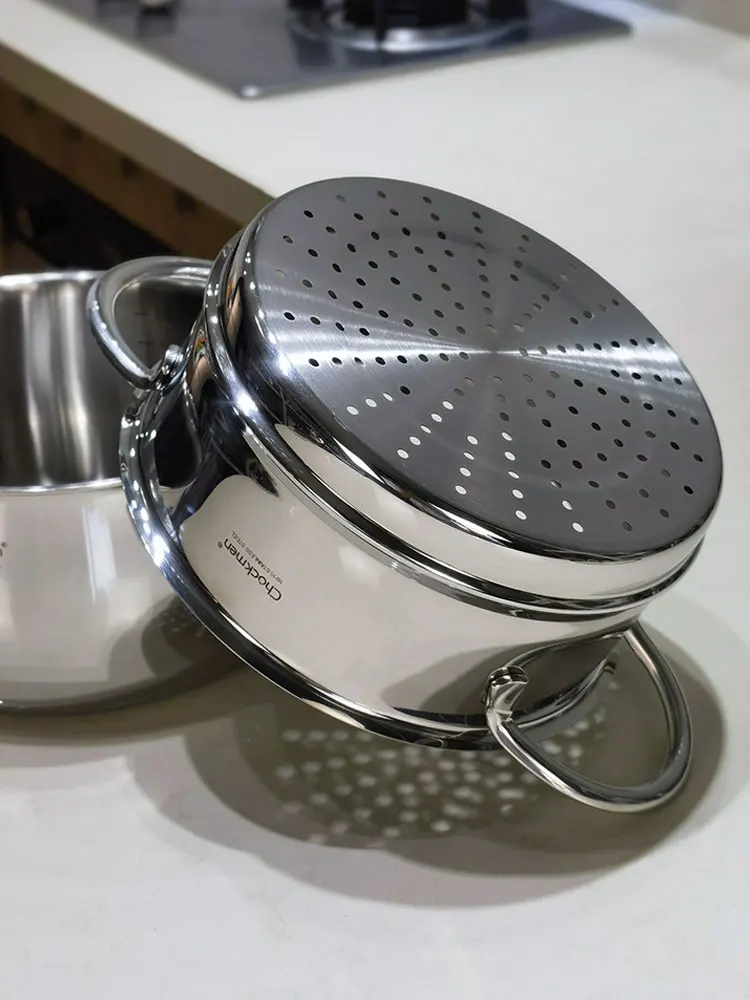 Marmite En Acier Inoxydable Triple épaisseur 20cm - Avec Couvercle En Verre, Compatible Induction Et Lave-vaisselle - 2