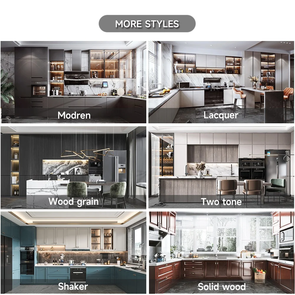 PA Cheap Price Japanese Style Modular Black Kitchen With Kitchen Island