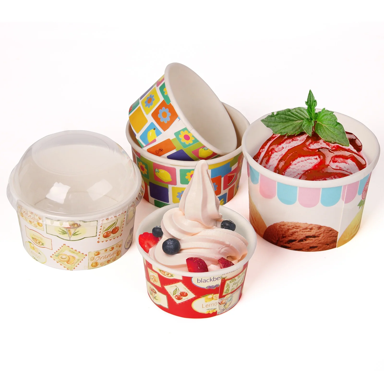 Eco-friendly Biodegradable Ice Cream Paper Tub with Lid, Paper Dessert Cups, Paper Ice Cream Yogurt Salad Tubs