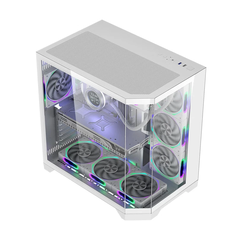 Lovingcool ホワイトゲーミングPCケース ATXフルタワー 透明