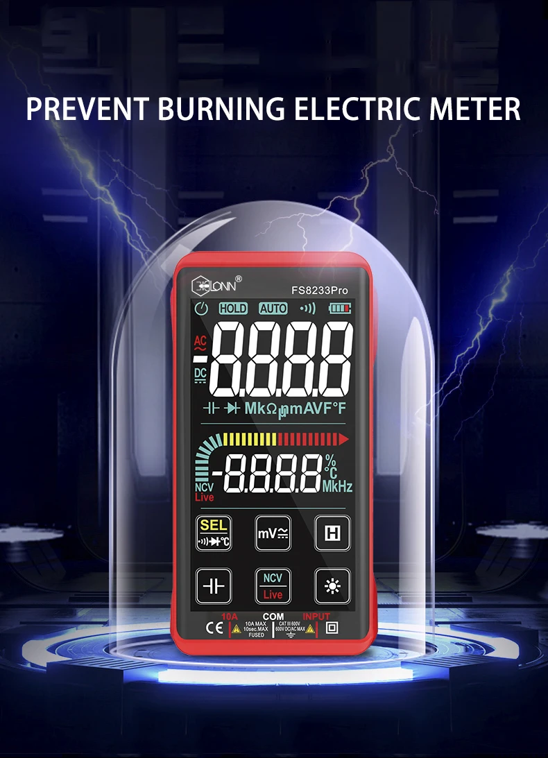 9999 Counts Touch Screen Rechargeable Digital Multimeter Fs8233pro