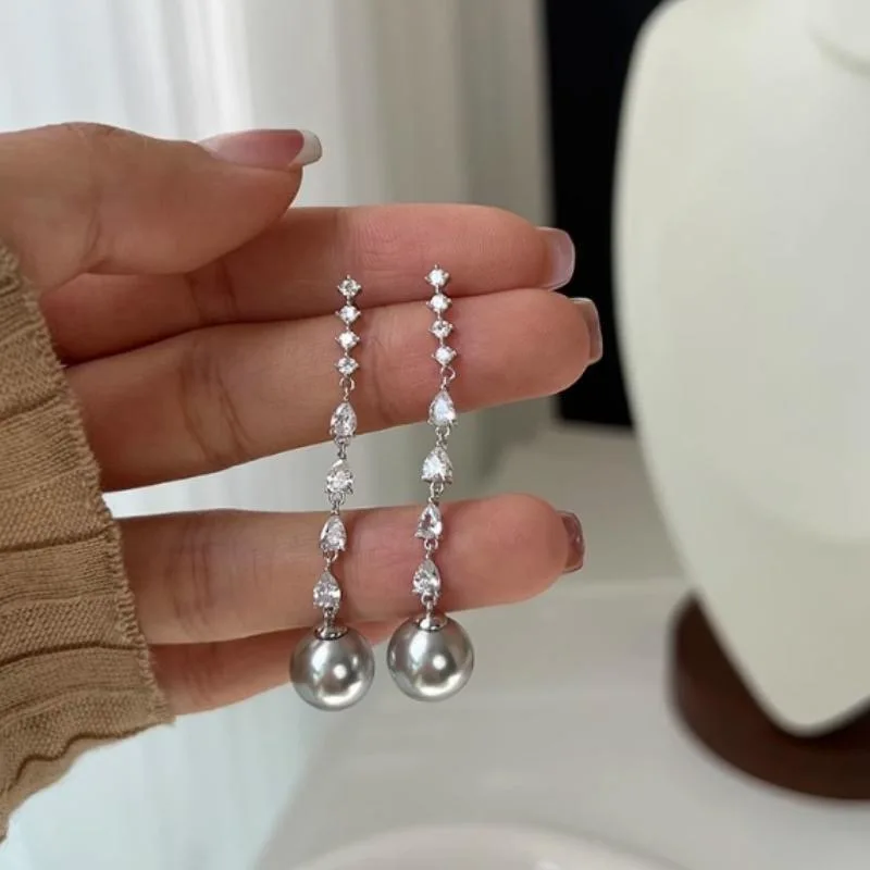 Simple Long Drop Hanging Pearl Fashion Earrings