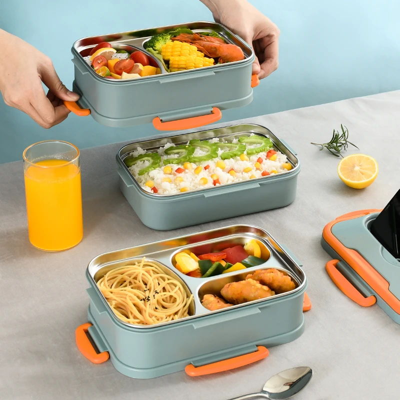 Kids Plastic Stainless Steel Lunch Box Dinner Food Storage Bento With ...