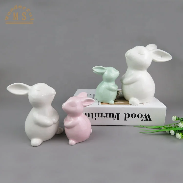 Mini Shiny Ceramic Rabbit Figurine  Bunny Statue Multi Colors Glazing for Easter Day Gift  and Spring Home Decoration