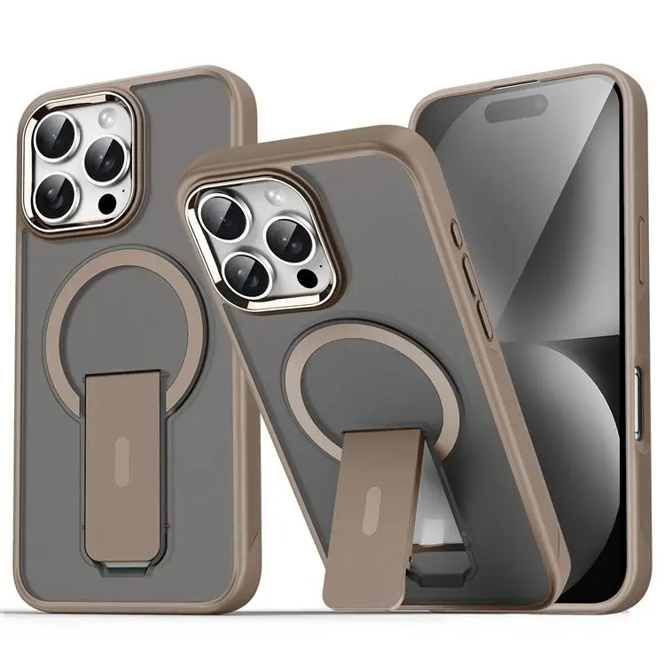 Hot-Selling Folding Stand Protective Case Shockproof Wireless Charging Feature for IPhone16 Pro Max Metal Lens Phone Back Cover