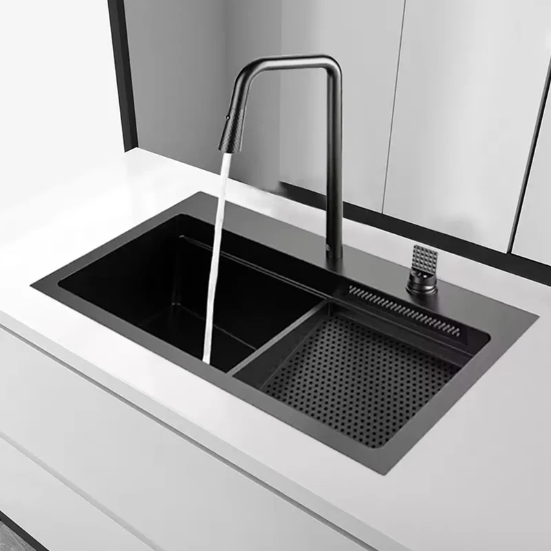 Luxury Kitchen Sinks 304 Stainless Steel Multifunctional Sink Modern Waterfall Single Bowl