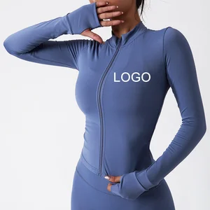 Custom Logo Full Zipper Jacket Slim Fit Gym Fitness Jacket Yoga Women Long Sleeve Yoga Jackets