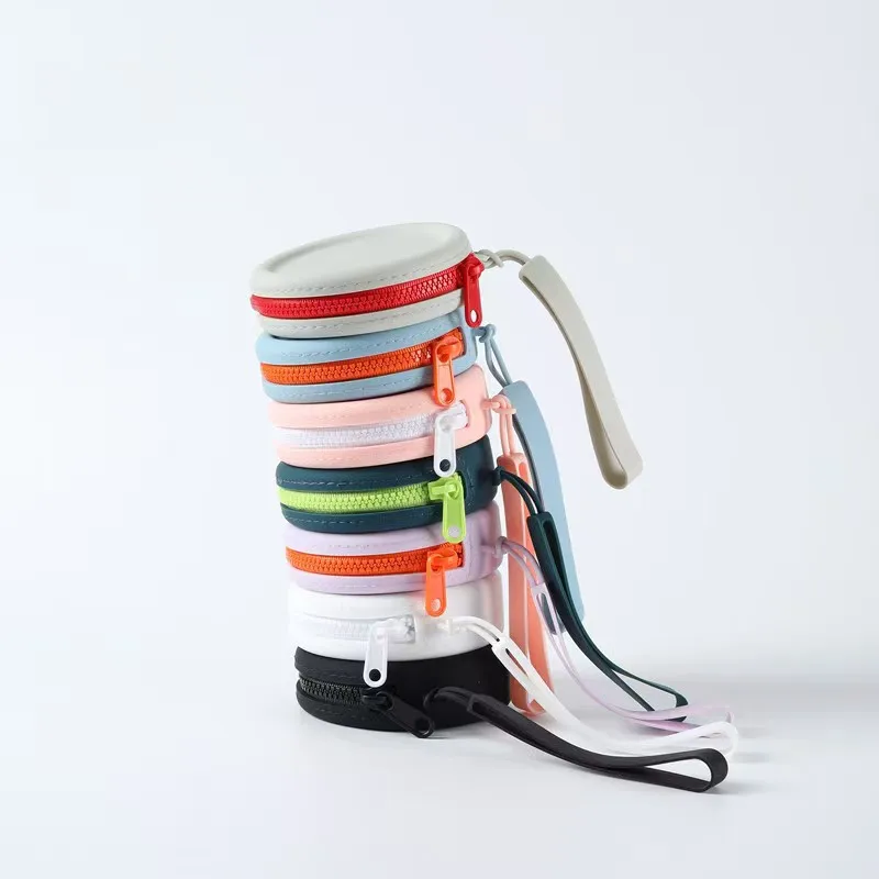 Silicone Round Coin Purse Solid Color Earphone and Lipstick Storage Bag Portable Zipper Custom Key Bag preview 6