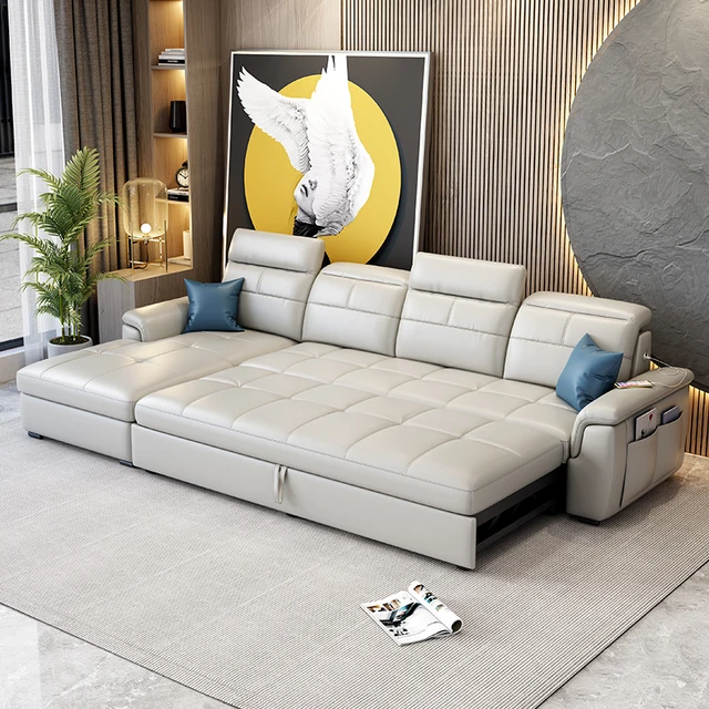 Living room combination sofa bed dual purpose foldable multi-functional leather sofa with imperial storage 2023 new model