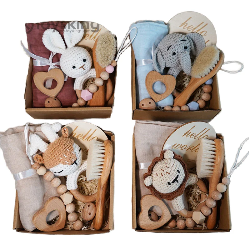 Hot Sale New Diy Baby Gift Shower Set Milestone Cards Muslin Comforter Blanket Towel Rattle Teething Toy Bathing