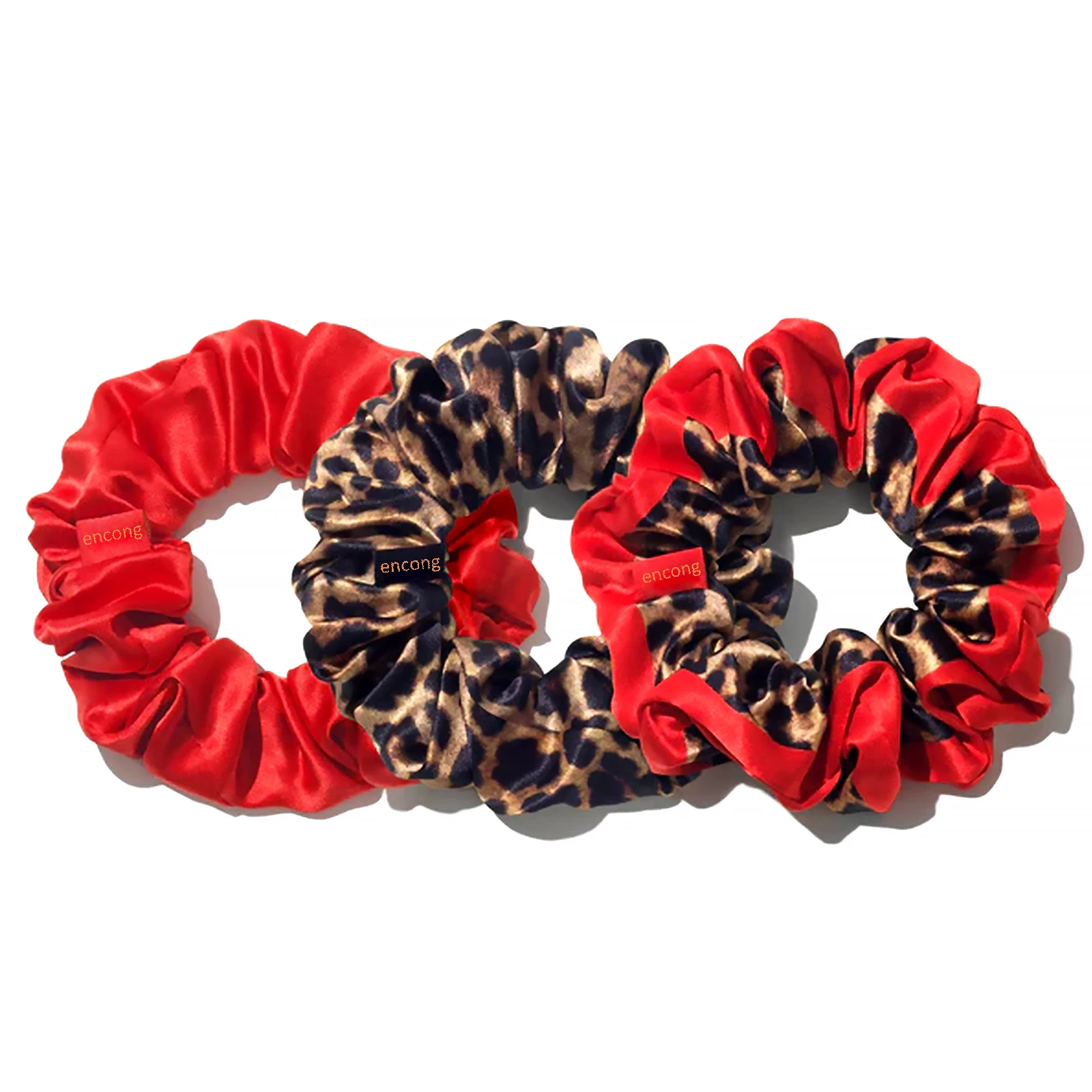 Jumbo 100% Mulberry Silk Cherry Print Black Scrunchie-Artisan 100% Mulberry Silk Scrunchies - Cherry (Set of 3) | QE Home main image 2