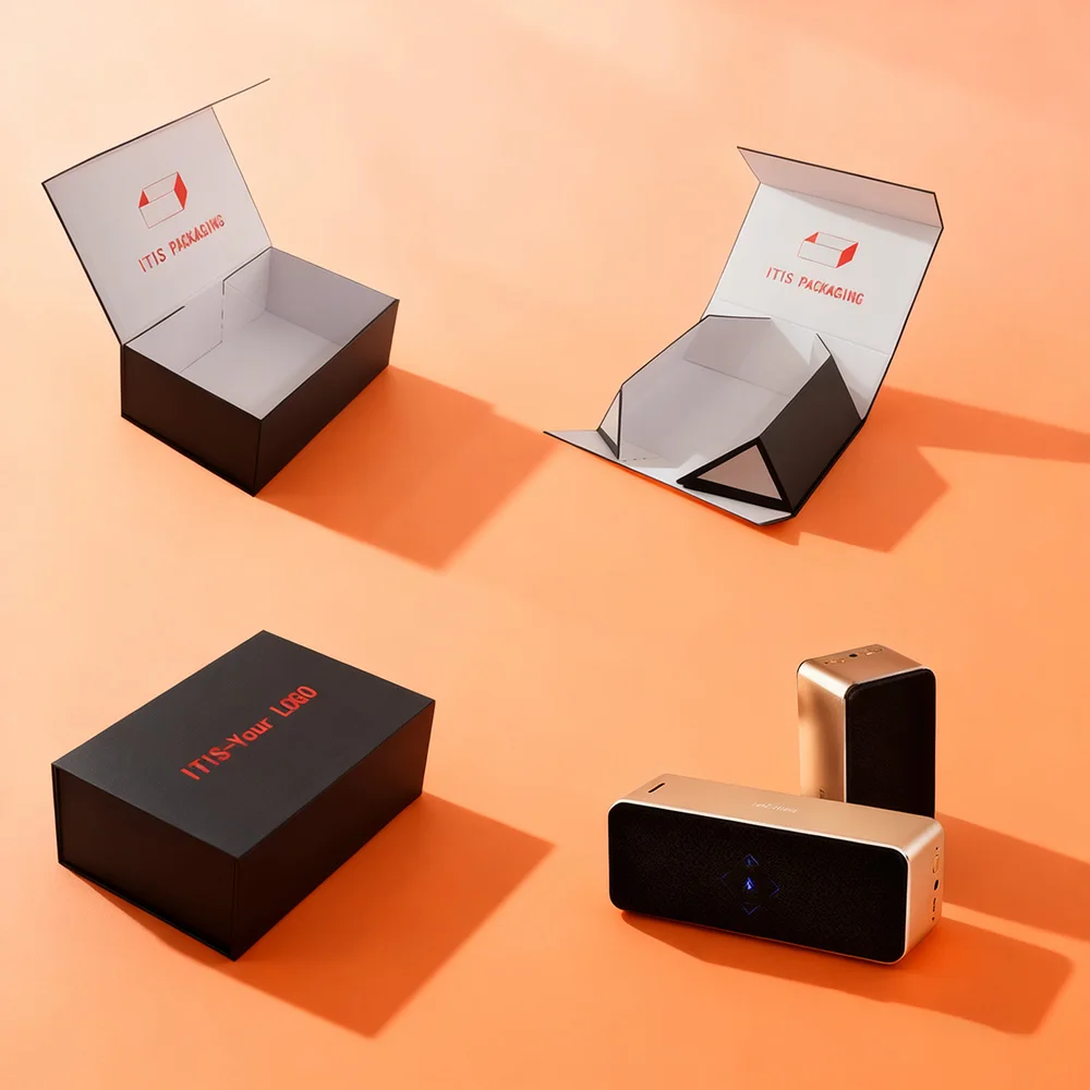 Caja de Embalaje para Altavoz de Lujo | Papel Anti-grasa Ecológico Personalizado | Caja Plegable Magnética Extragranda con Revestimiento Protector