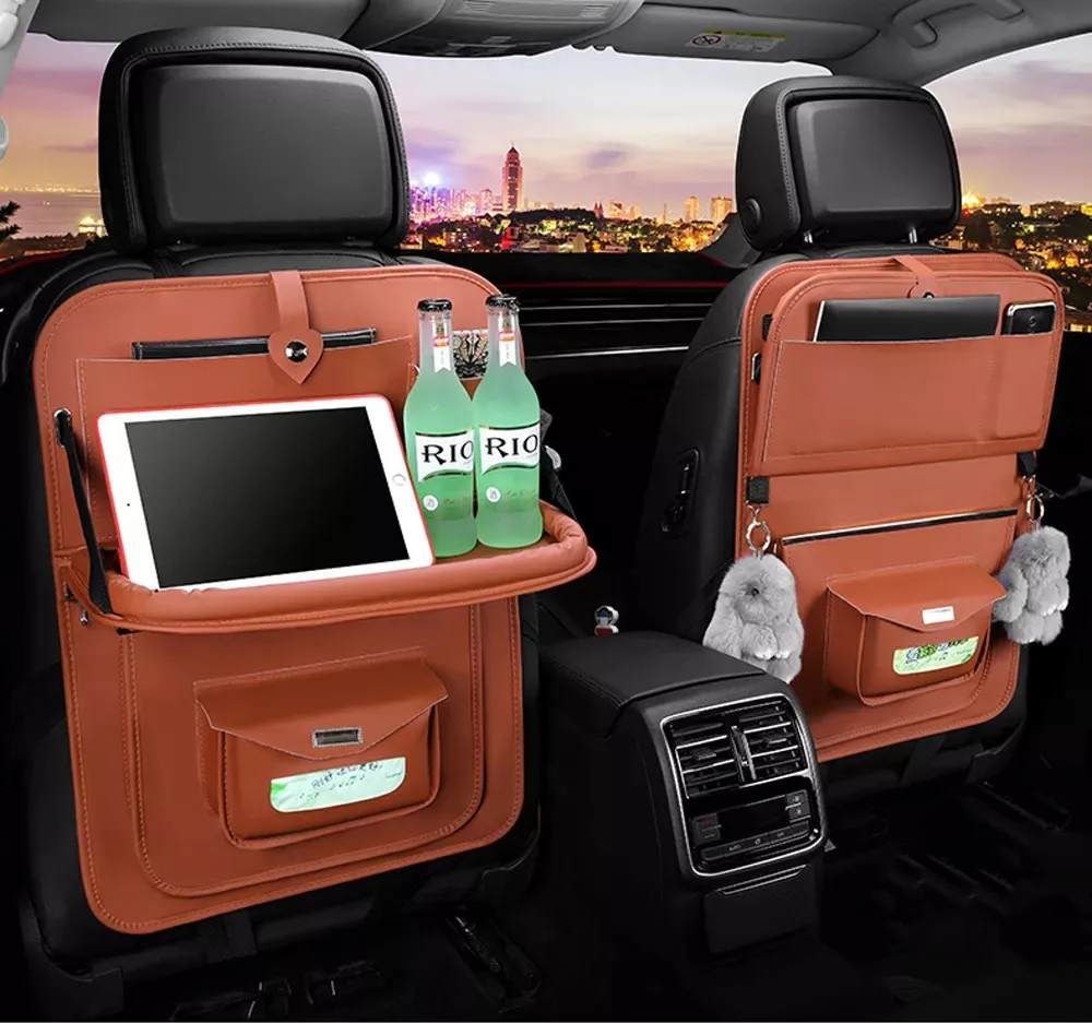 Pu Leather Car Rear Seat Storage Bag Car Holder Multipocket Storage