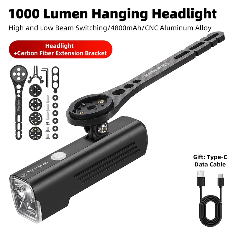 RiToEasysports Bike Koplamp, 1200lm 4800 MAh Oplaadbare Fiets Voorlicht